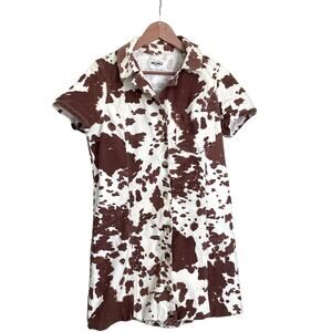 Show Me Your Mumu Colombia Cow Print Collared Denim Dress Size L